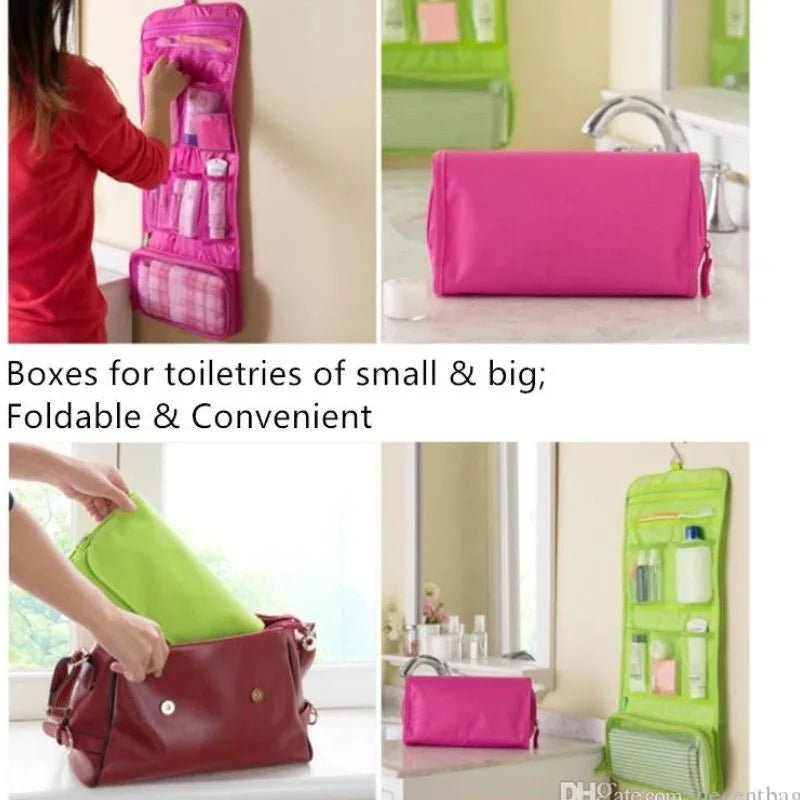Travel Roll-Up Hanging Cosmetic & Toiletry Organizer Bag  | Multi-Compartment Storage | Hook for Hanging | Random Colors